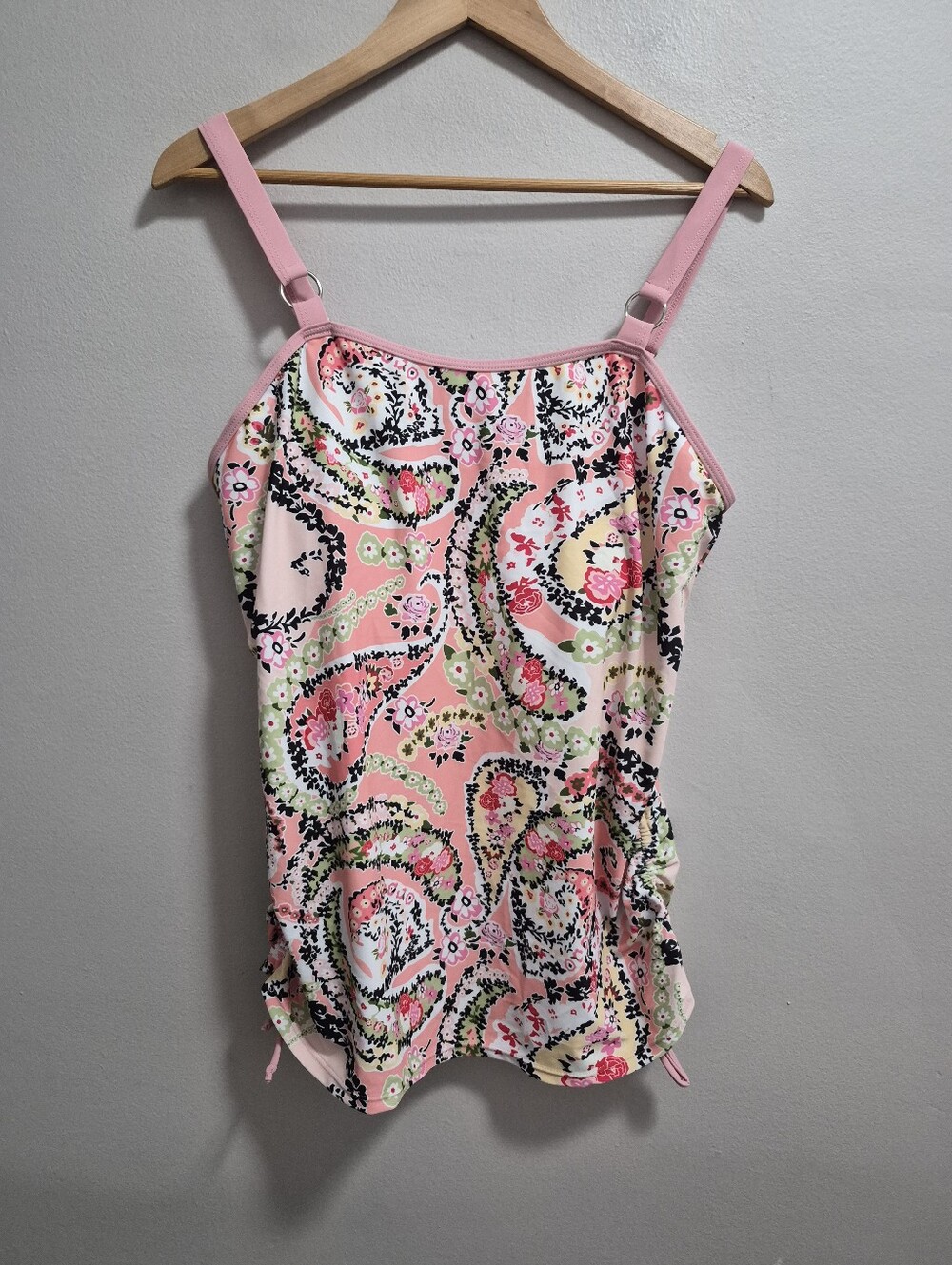 Pick Pink NWT Paisley Ruched Tankini Swim Top XXL